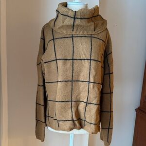 Baltic Born Tan Cowl Neck Sweater with Black Grid